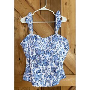 Freshwater Blue & White Tankini Swimsuit Top NWT Size 2X Padded, Travel, Resort